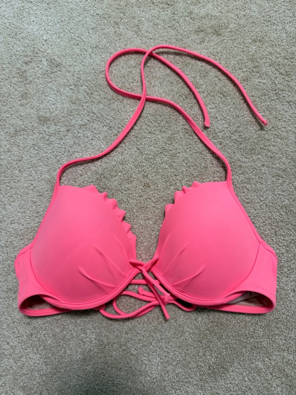 Victoria's Secret Pink Scalloped Lace-Up Push-Up Bikini Top